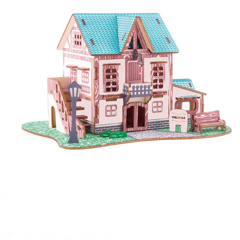 Wooden 3D three-dimensional handmade diy wooden puzzle cottage model children's toys: Silver