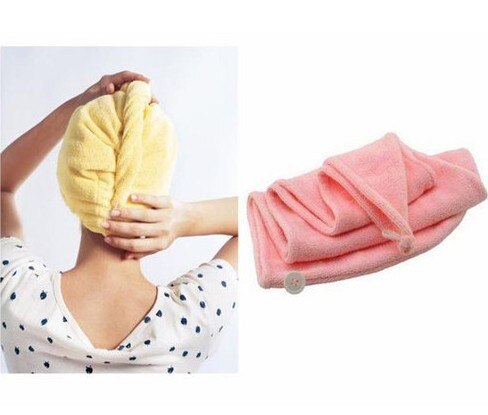 Microfiber hurtigtørrende håndklæde hår magisk tørring turban wrap hat slik farve kasket spa badehætter