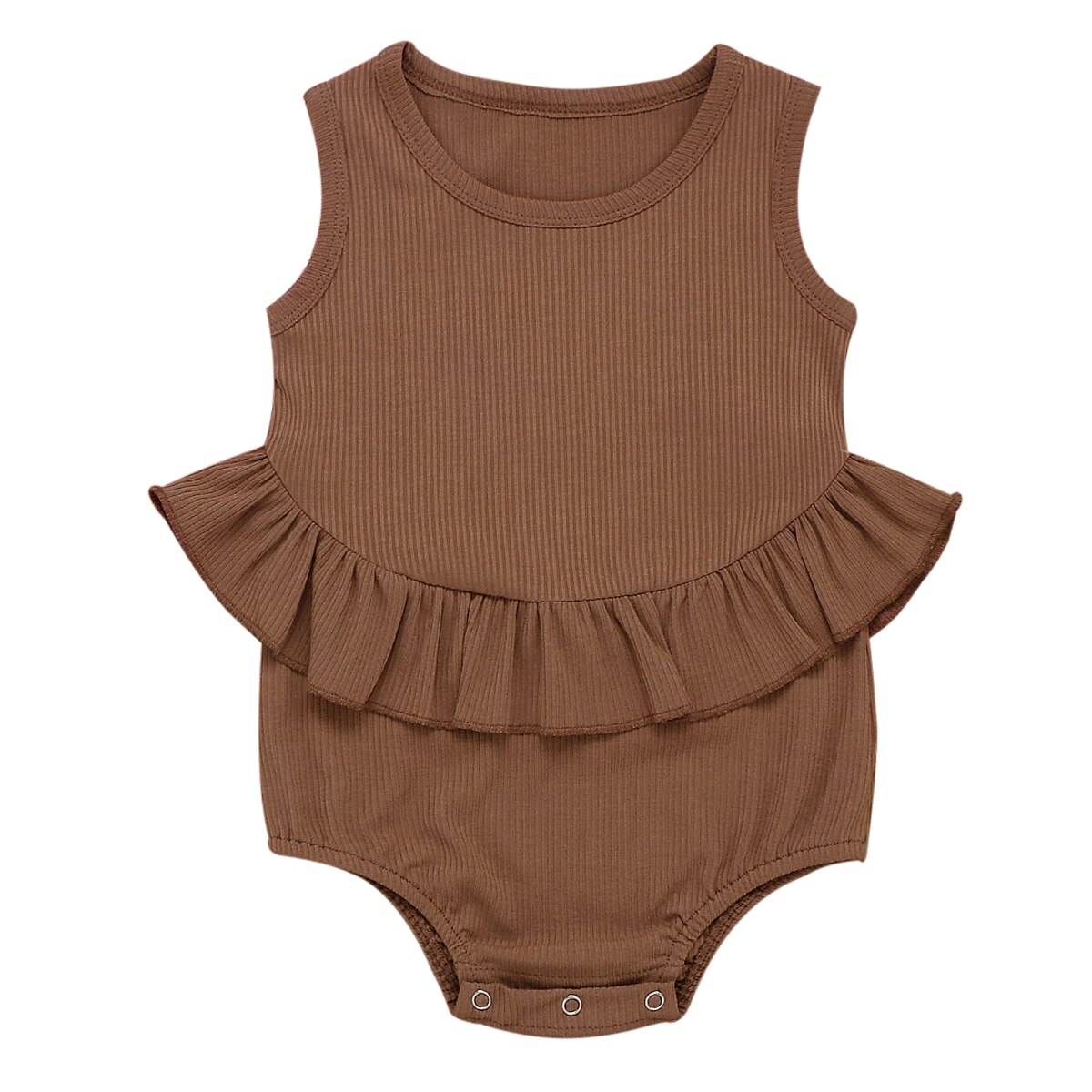 0-24M Peuter Baby Meisjes Jongens Bodysuits 4 Kleuren Solide Mouwloze Ruches Jumpsuits Kleding Outfits: Bruin / 12m