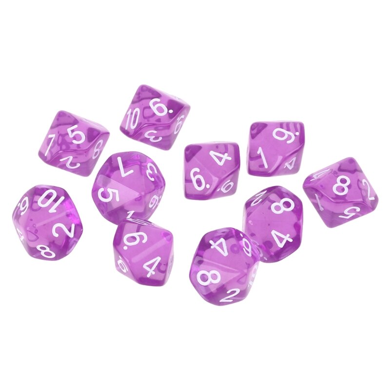 10pcs/set Acrylic Polyhedral Dice Transparent Colors 10 Sided Dices Table Board Playing Game for Bar Pub Club Party D0LB