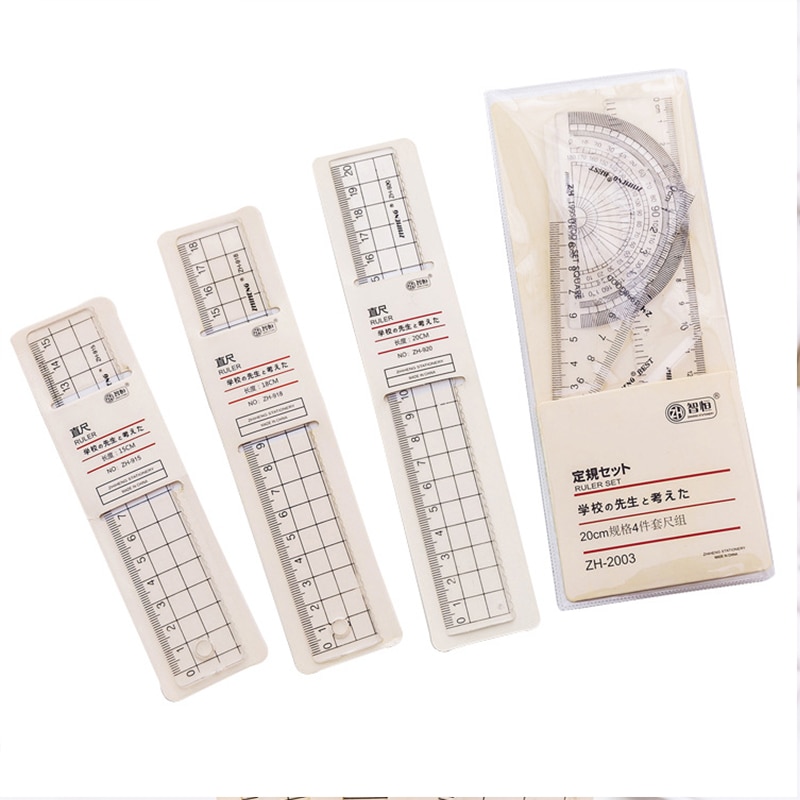 15-20cm Plastic Transparent Straight Rulers Grid Ruler Protractor Stationery Set for Kids Students Office School Supplies