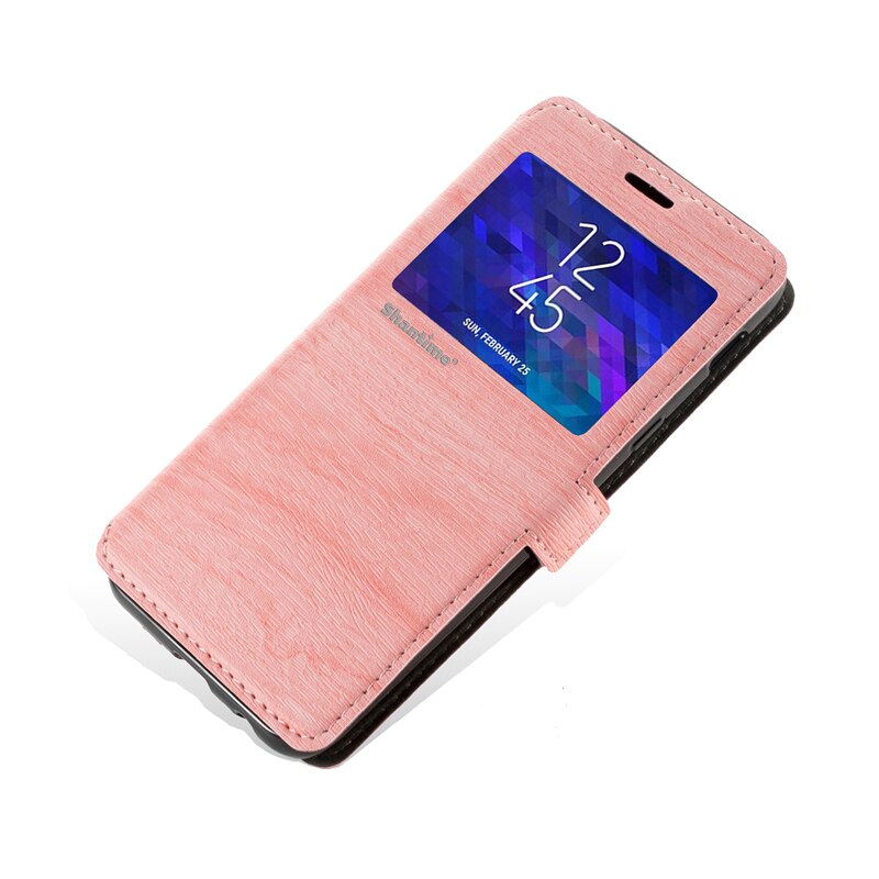 Pu leren telefoonhoesje voor huawei  y6p flipcase voor huawei  y6p kijkvenster boekhoes zachte tpu siliconen achterkant: Roze
