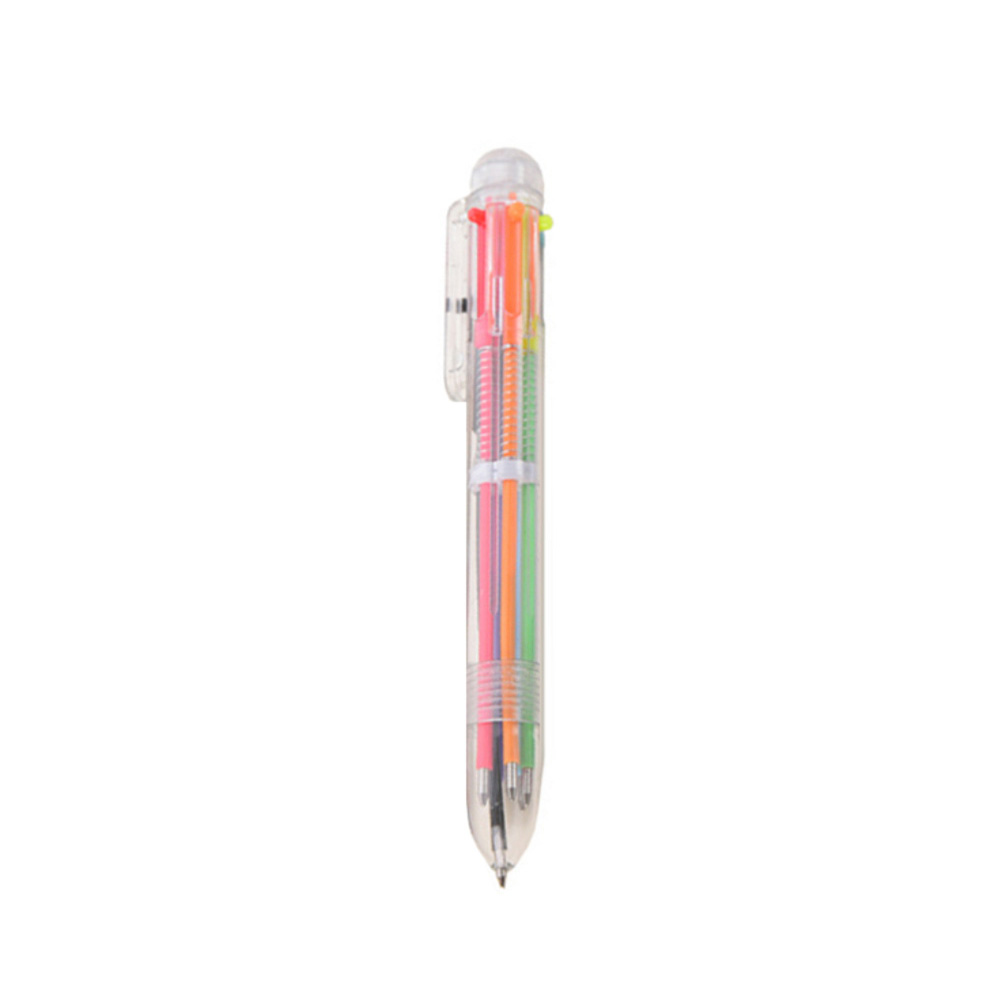 6 In1 Plastic Pens With Multi-color Models Multi-colored Ballpoint Pen Push Type Pen Stationery School Office Stationery: 1pc