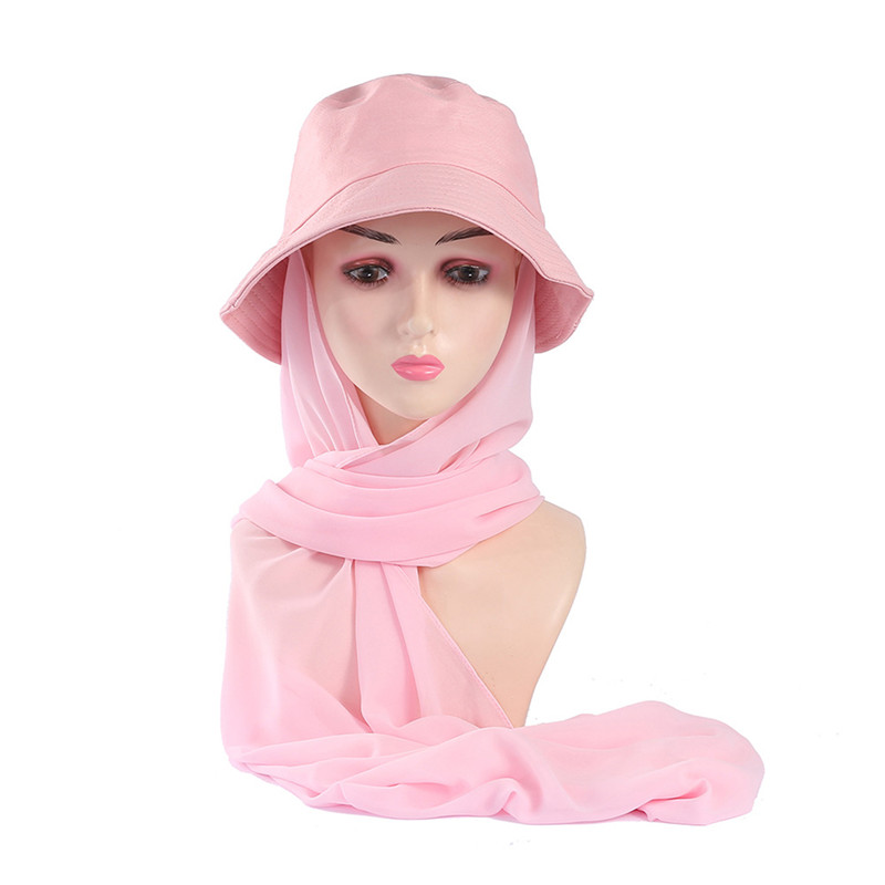 Chapeau avec Hijab en Mousseline de Soie pour Femme Musulmane, Casquette de dehors d'Été, Prêt à vitation, Hijab Instantané, Écharpe de Sauna Islamique, , E27: Poussiéreux Chameau