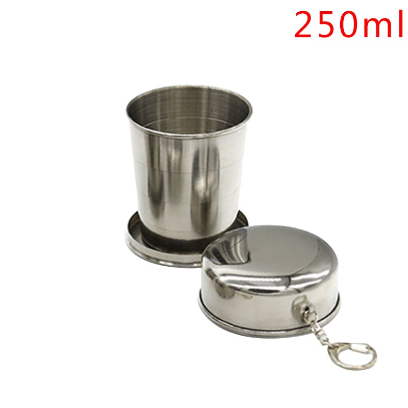 75Ml/150Ml/250Ml Rvs Folding Cup Draagbare Outdoor Reizen Camping Telescopische Cup Met Sleutelhanger water Koffie Handcup: 1PC 250ML L