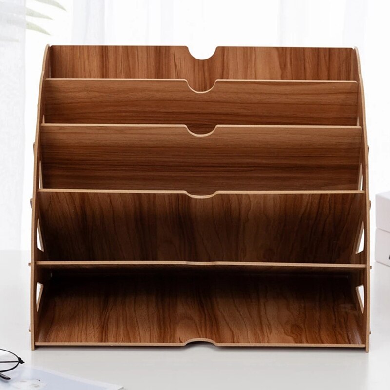 Wooden Office Desk Organizer DIY Document File Cabinet Multifunction Desk Accessories Storage Magazine Book Desk Shelf