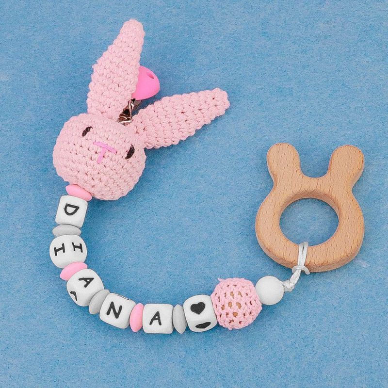 OOTDTY – anneau de dentition pour bébé, chaîne de sucette, accessoires faits à la main, Crochet en coton, lapin, -né, jouet, , 5 couleurs