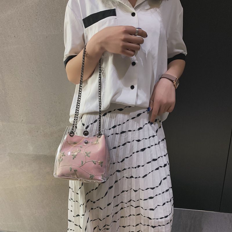 Dames strandtas handtas vintage doorzichtige tassen pvc schouder crossbody tassen jelly candy emmer tas met verborgen ritsvak /door