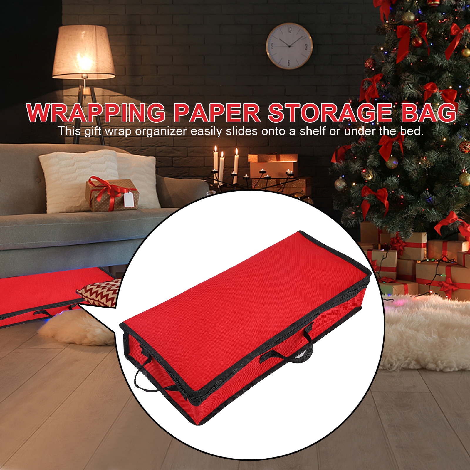 Wrapping Paper Storage Bag Rolls And Ribbon Holder Heavy Duty Tear Proof Christmas Wrap Storage Organizer With 2 Clear Pock