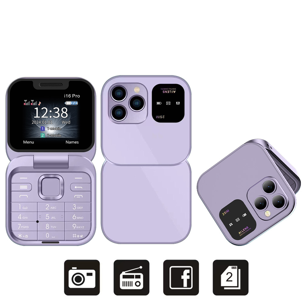 Servo i16 pro dobrável mini telefone móvel 2g cartão sim duplo velocidade dial voz mágica 1.77''tela 3.5mm jack flip celular tipo-c: Branco