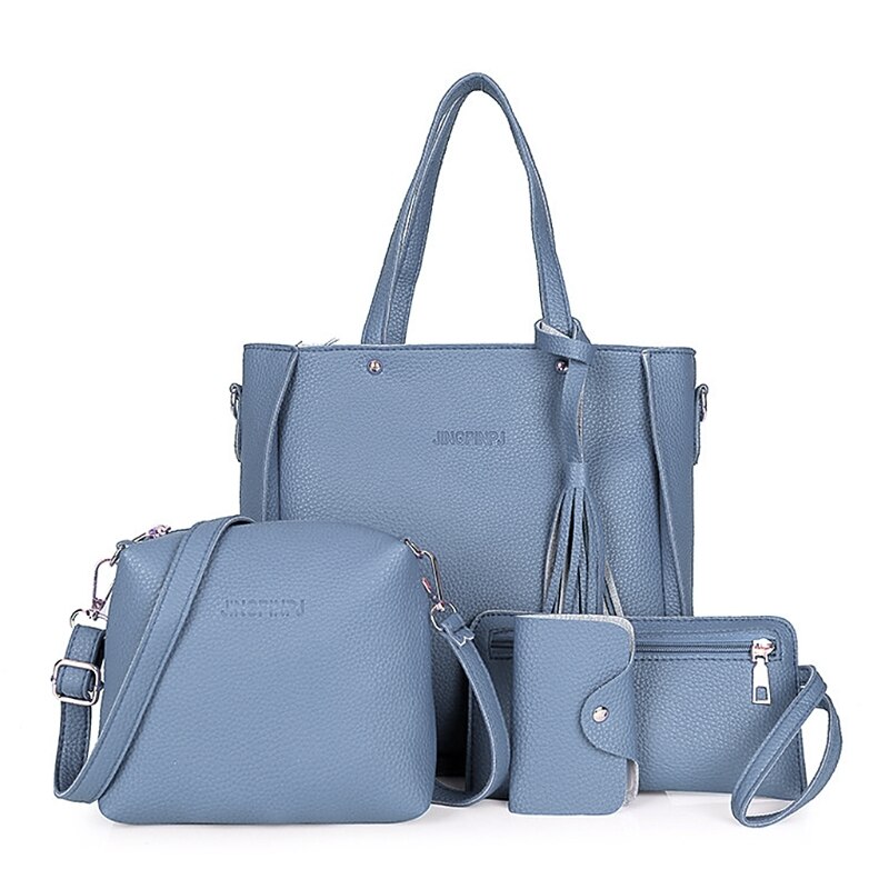 4 Pcs Vrouwen Mode Handtas Schoudertassen Lady Casual Reizen Crossbody Messenger Satchel Set Vrouwelijke Grote Capaciteit Shopping Tote: Blauw