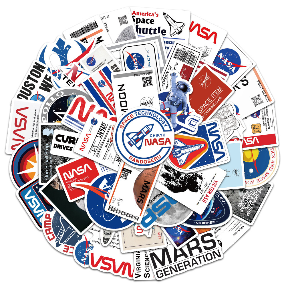 50PCS NASA Stickers Spaceship Decals For Phone Laptop Suitcase Notebook Skateboard Waterproof Sticker