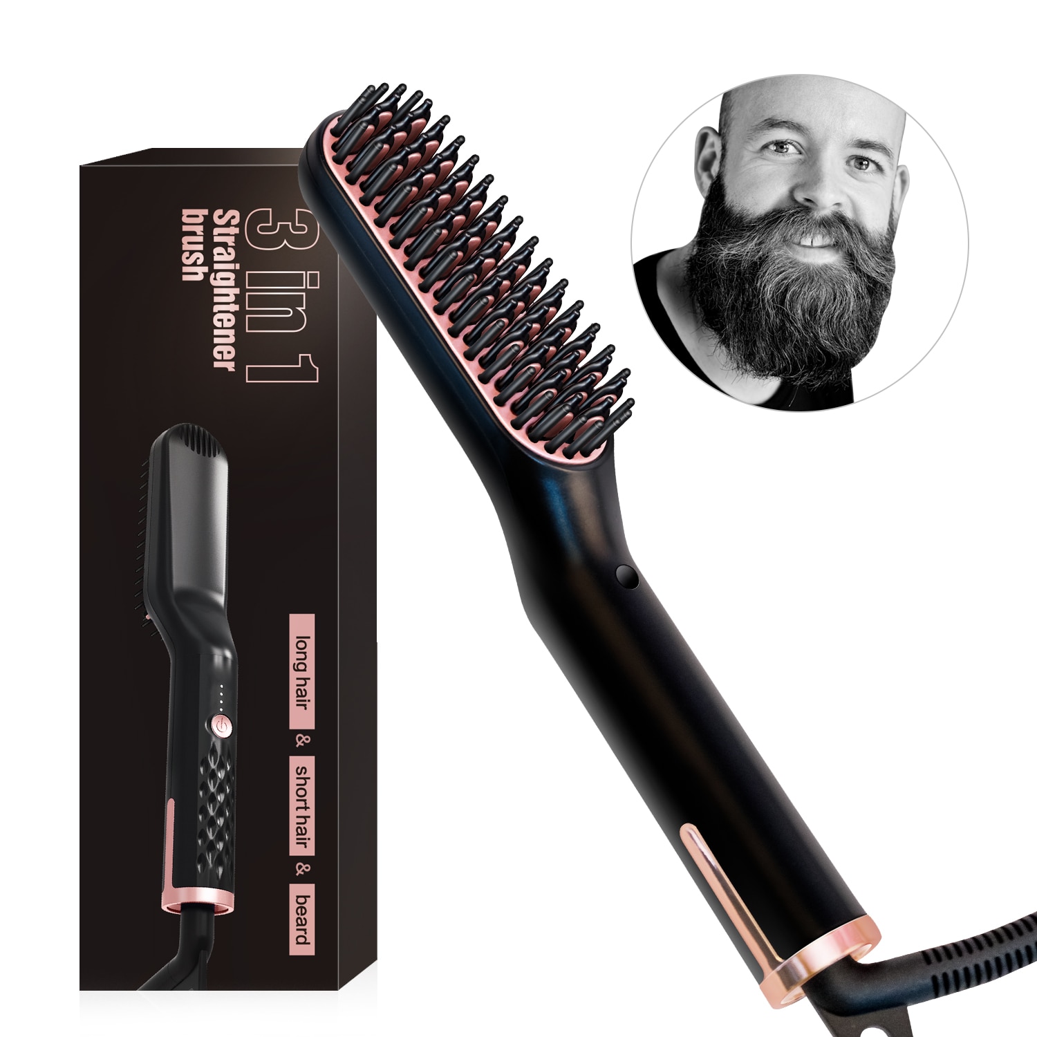 Peine de barba 3 en 1 para hombres alisador de pelo cepillo de cerámica planchas peine rápido alisado de pelo de calor herramientas de estilismo