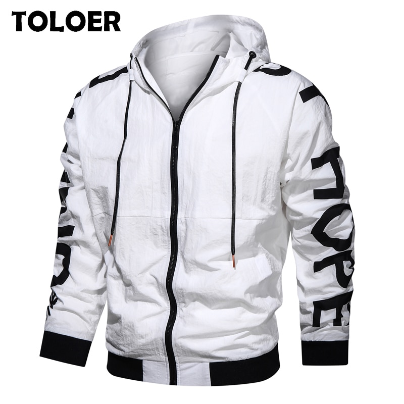 Windbreaker jakke mænd hvid streetwear bomber frakke forår efterår unge mænd hætte hip hop harajuku jakke mænd jaqueta masculina