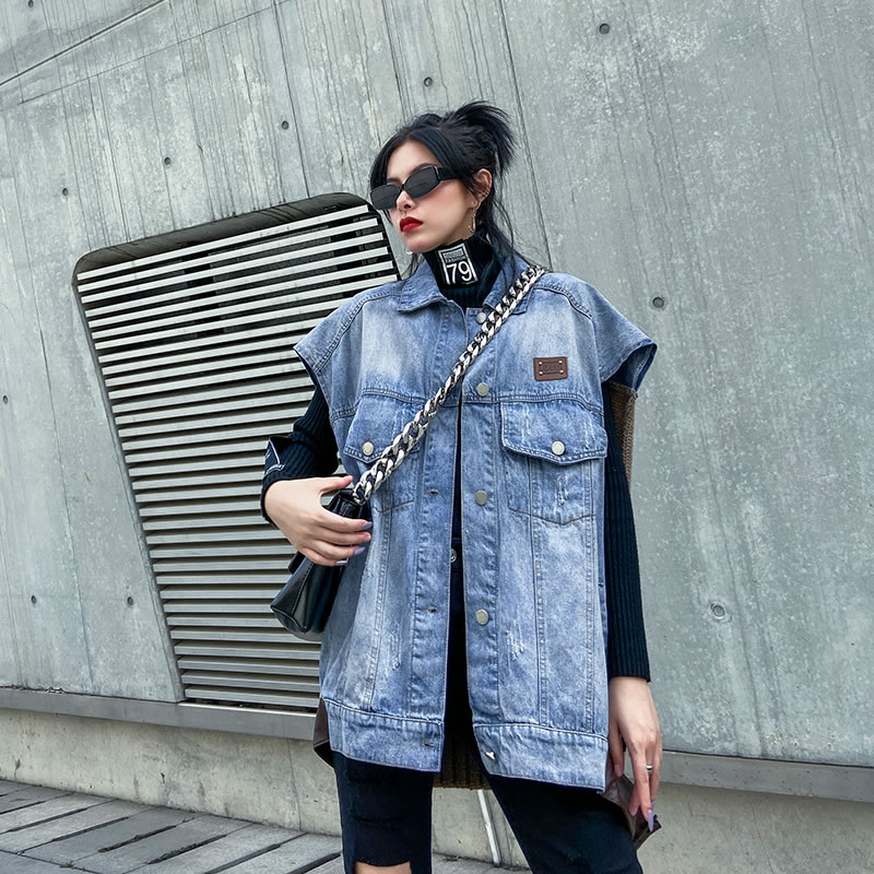 Xitao streetwear kvinder tøj forår kvinder vest strik sting plus size ærmeløse top trend veste vintage  xj3158
