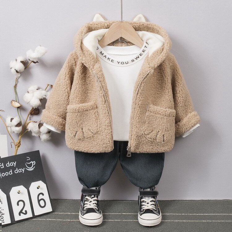 Manteau en peluche pour garçon, vêtements d'hiver, automne et hiver, Style étranger, vêtements pour enfants, veste pour bébé: Beige / 110CM