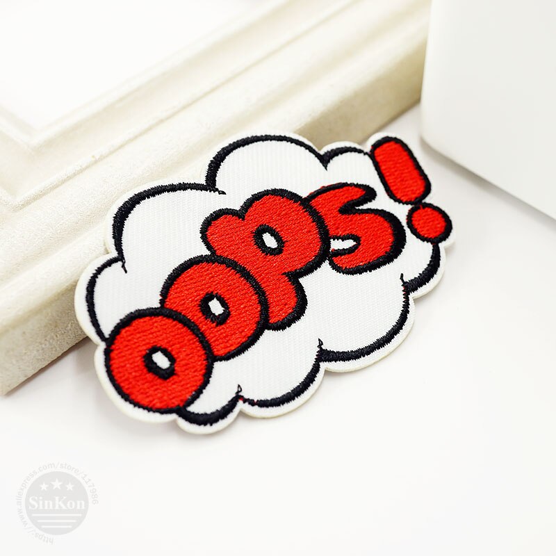 OOPS (Size: 5.3x8.3 cm) Patches Badges Iron Op Geborduurde Patch Voor Doek Cartoon Badge Patches kledingstuk Applicaties DIY Accessoire