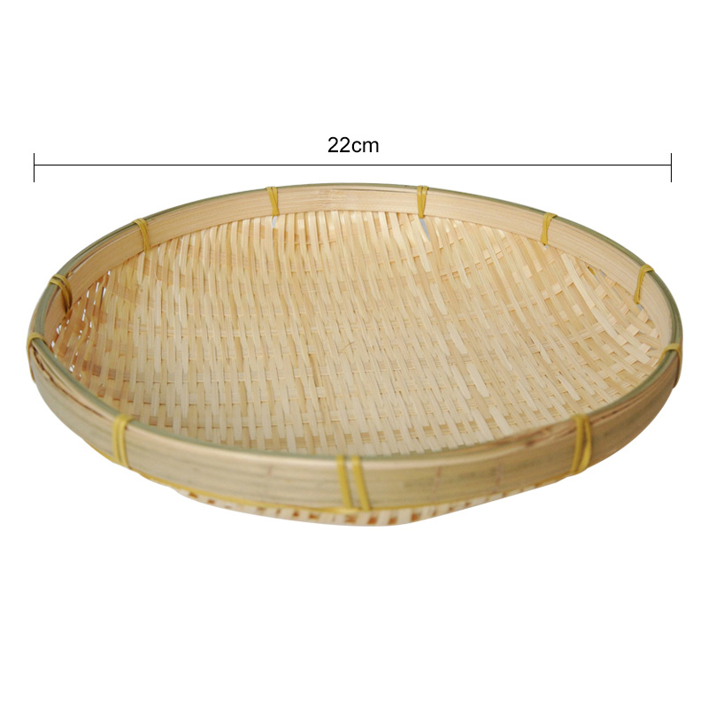 Håndvævet bambus sigte miljøvenlig bambus flettet opbevaringsplade rund snack fad frugt madkurv boligindretning tilbehør: Diameter 22
