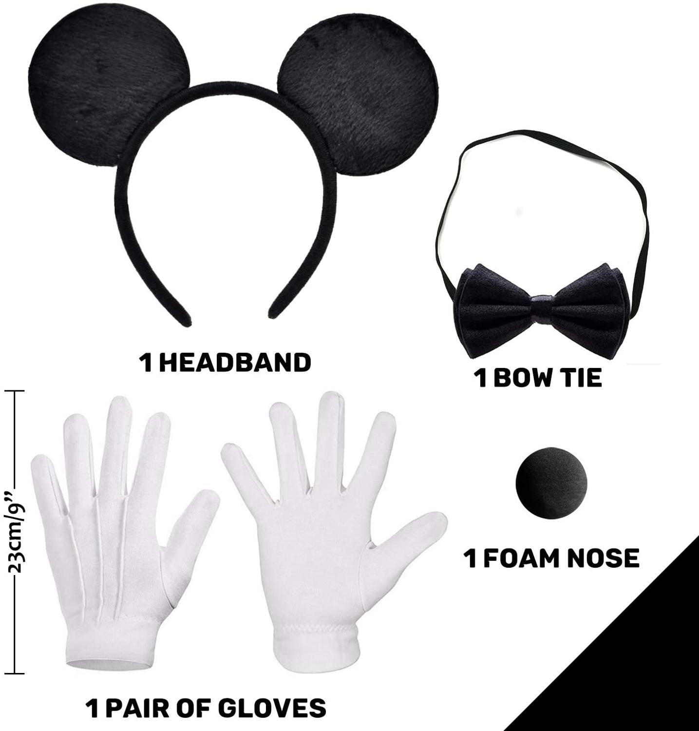 Diadema con orejas de ratón para la oreja, guantes blancos, pajarita negra para la nariz, accesorio de carnaval, cumpleaños, , bolsa de , recuerdo de personaje de dibujos animados