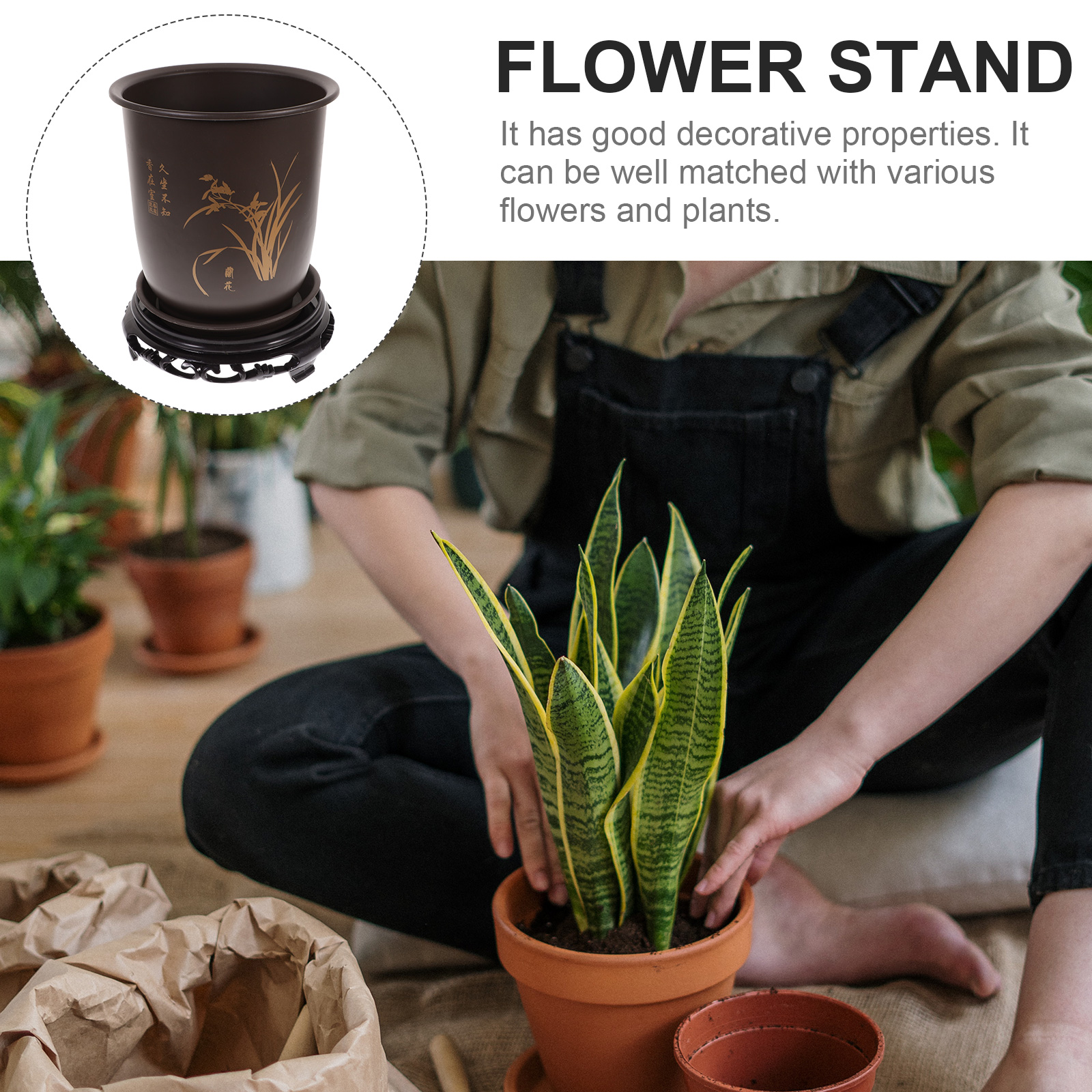 Pot de fleurs en plastique arrondi avec base, conteneur de plantes de jardinage, support de plantation d'orchidées