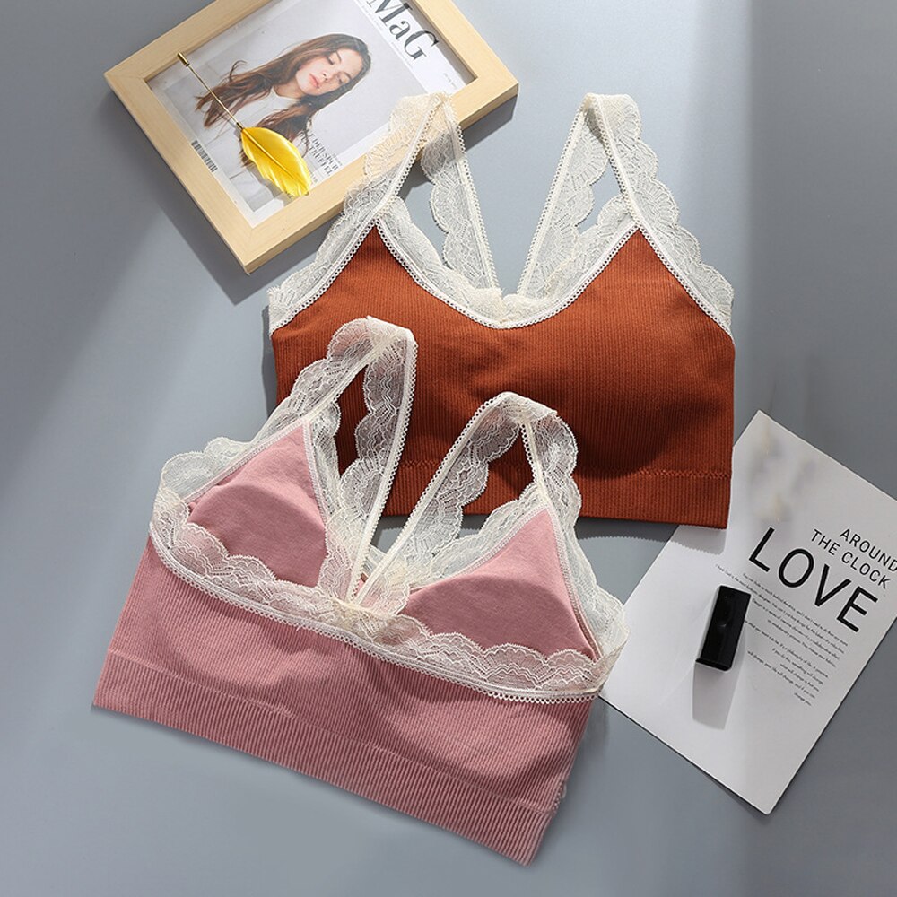 Tops Women 2022 Sexy Crop Top Feamle Push Up Bra Seamless Sports Lingeire Lace Bras Solid Wireless Bralette Tube Camis Top Tank