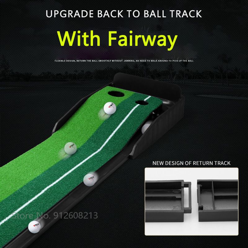 PGM 2.5m 3m Golf Putter Trainer Golf Putting Mat with Fairway Ball Return Mini Training Tool Set Putter Pad Green Hitting Carpet