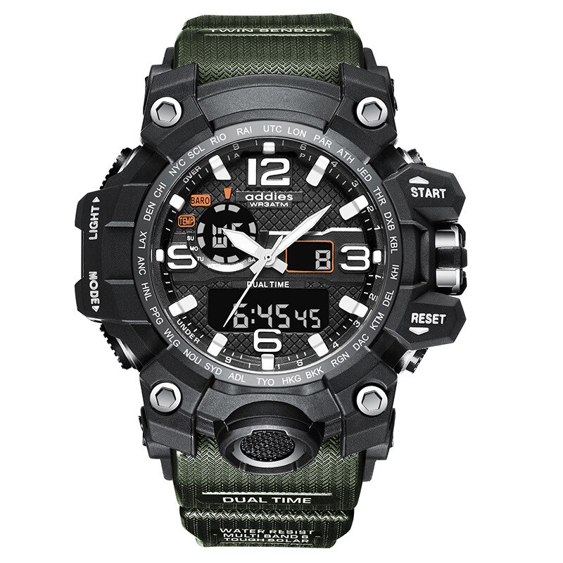 Addies/Aidis Elektronische Horloge Mannen Outdoor Multi-Functionele Sport Waterdichte Student Horloge Mannen Horloges: Army Green