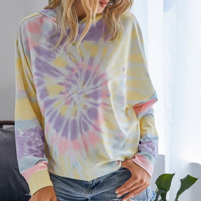 Hoodies Multicolor Casual Frauen Kordelzug Kapuze Sweatshirt Herbst Tie Dye Langarm Hoodies Pullover Tops plus größe: XXXXS / 1