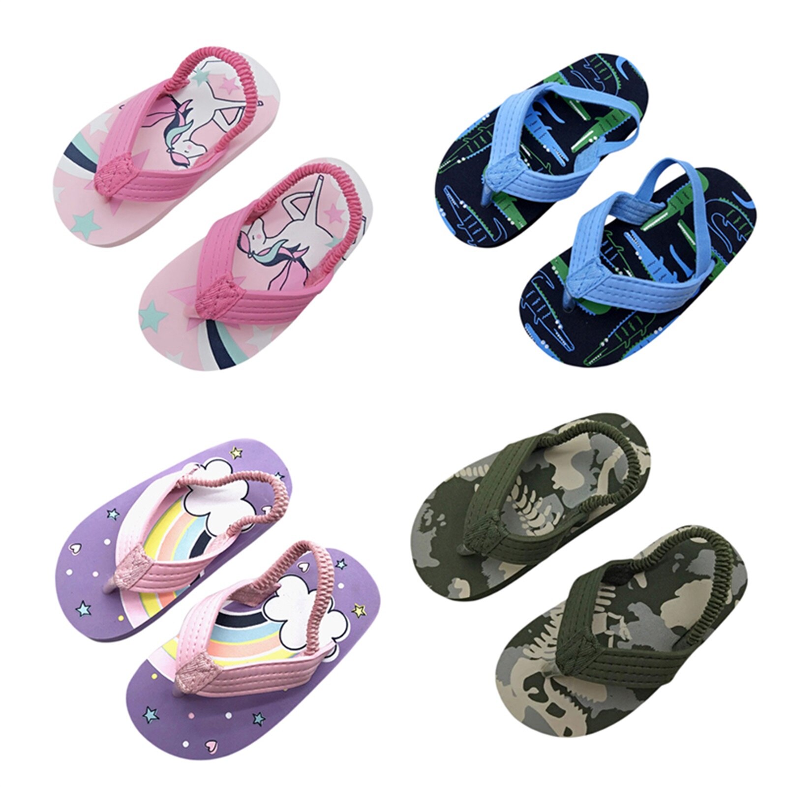 Tongs d'été pour bébés filles, pantoufles imprimées, sandales de bain, douche, plage, piscine, talon élastique, étanche, décontractées