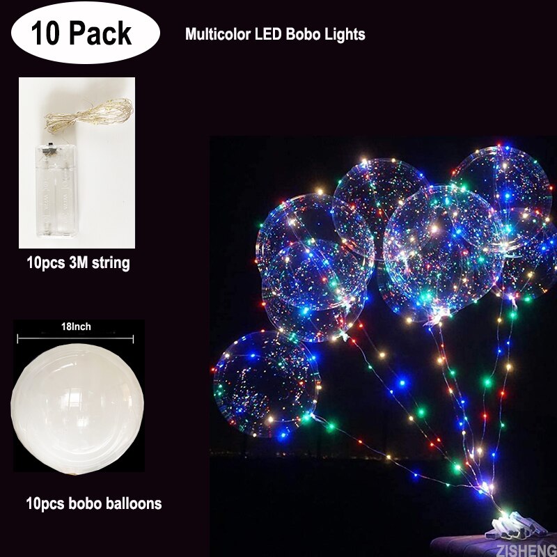 Globo de helio transparente con luces LED, globo de burbuja brillante con cadena para decoración de fiestas, cumpleaños y bodas, paquete de 10 unidades: Balloon Light 3
