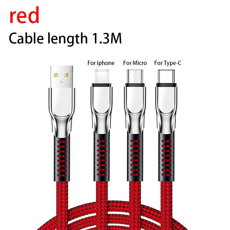 3.5A 1.3m kabel 3 w 1 ładowanie telefonu komórkowego ładowarka mikro USB rodzaj-c przewód danych dla Redmi: 3 in 1 czerwony