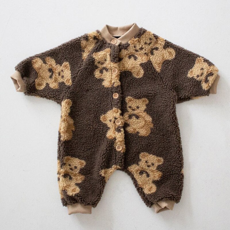 MILANCEL Baby Rompers Bear Style Toddler Boys Jumpsuits Single Breast Girls Clothing Fleece Baby Out suit