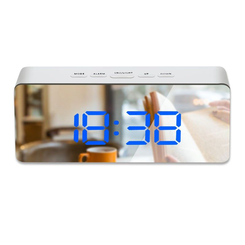 LED Mirror Alarm Clock Digital Table Clock Snooze Night Display Large Time Temperature Display For Home Office Decoration Clock: Blue