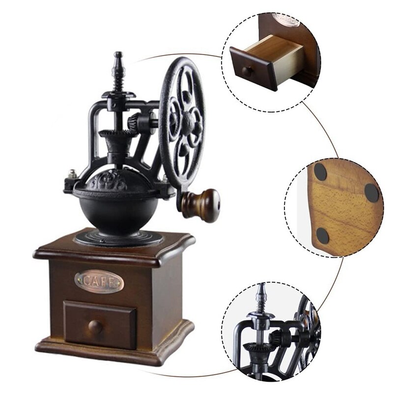 Manual Coffee Grinder Artisanal Hand Crank Coffee Mill with Grind Settings & Catch Drawer