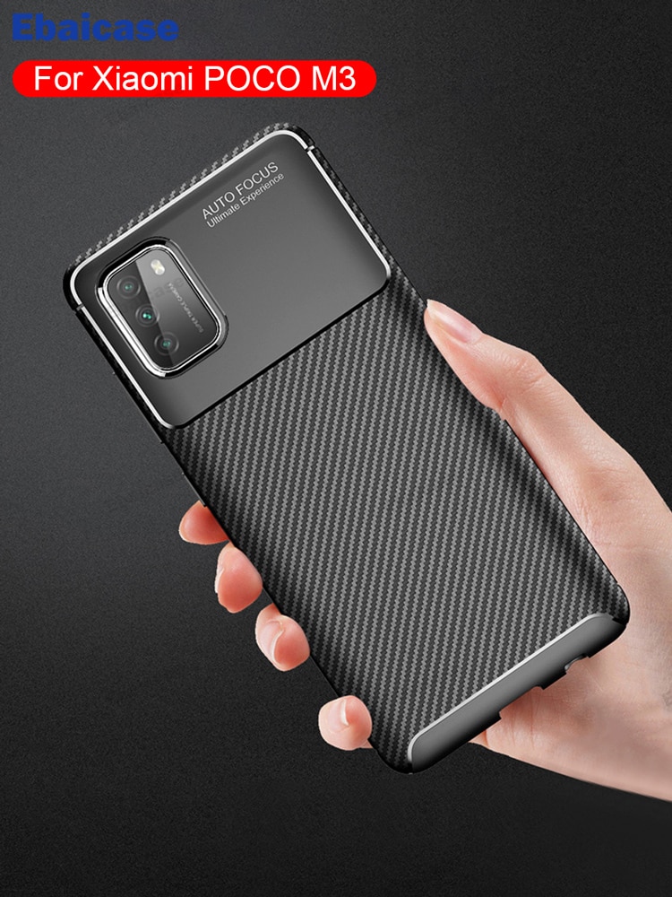 For Xiaomi Mi POCO M3 Case Ebaicase Original Carbon Fiber Soft TPU Shockproof Cover For Xiaomi Mi POCO X3 NFC Pocophone M3 Case