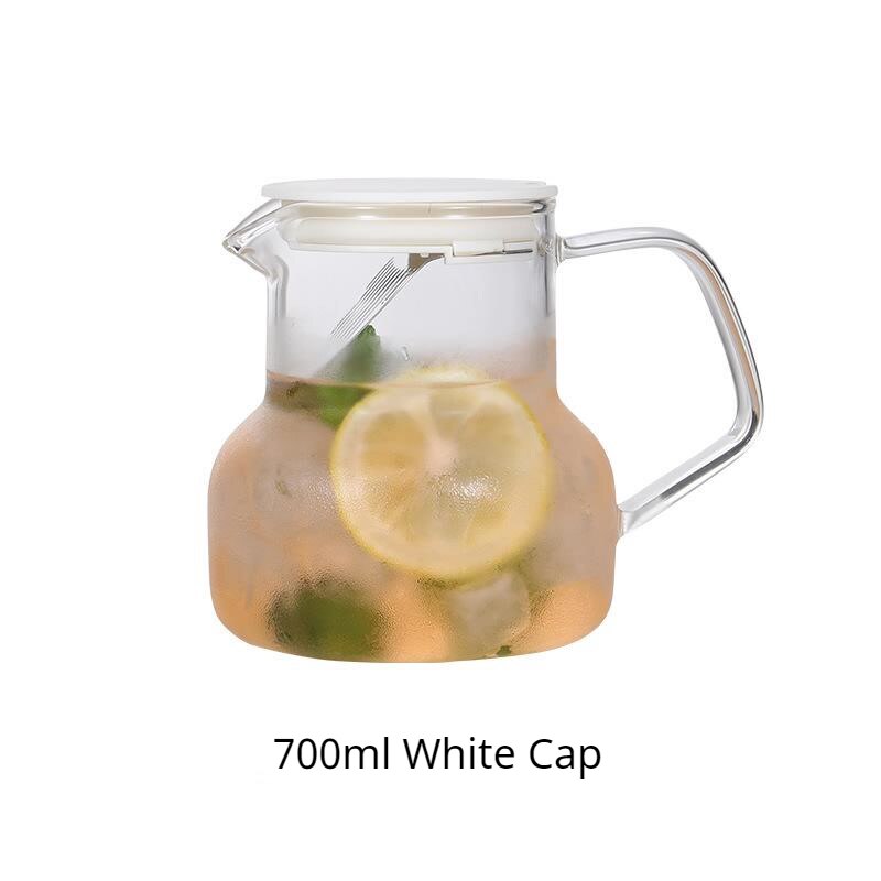 Hervidor de agua frío de 1000ml, tetera de vidrio a prueba de explosiones, jarra de vidrio con protección de alta temperatura: 700ml White Cap