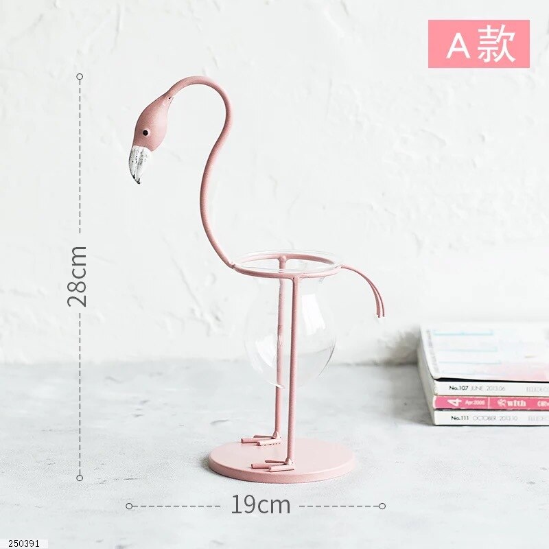 3 typer lyserød flamingo form glas bordplade bonsai blomst bryllup jul dekorativ metal vase boligindretning tilbehør: Skriv en