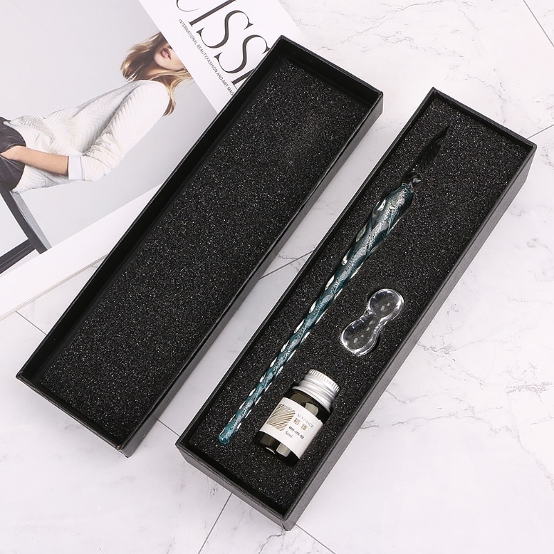 1 Pc Crystal Glass Dip Pen Set Non-carbon Ink Fountain Signature Pen Writing Tools Soda Lime Glass Pen