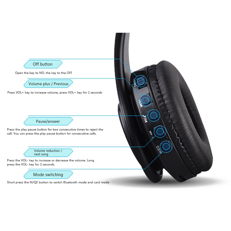 Headset Bluetooth Headset Opvouwbare Trendy Sport Card Fm Draadloze Headset Zwart + Blauw