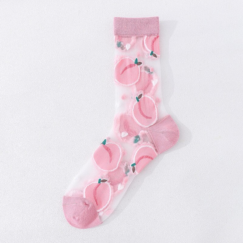 Calcetines de seda transparentes para mujer, medias femeninas de estilo japonés coreano, con estampado de frutas creativas, de vidrio ultrafino, 1 par: ZJ3H3