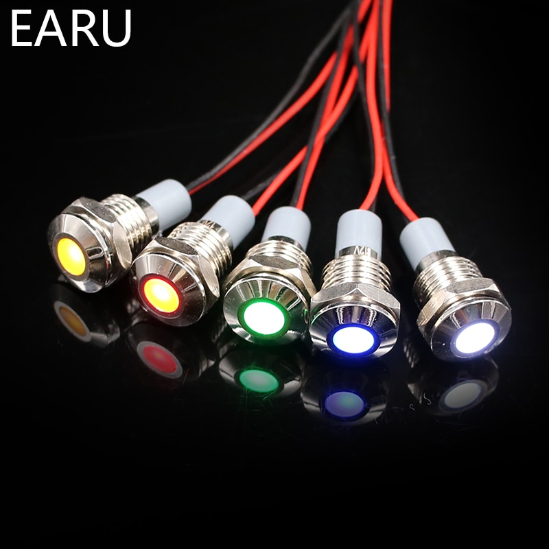 1pc 12mm Waterproof IP67 Metal Warning Indicator Signal LED Lamp Light Pilot 5V 6V 12V 24V 220V RedBlue Green Car Boat PC Power