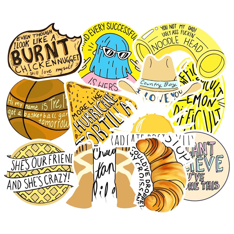 50PCS/Set Vine English Sticker Waterproof Decals On Guitar Suitcase Laptop PC Phone Fridge Luggage Motorcycle Car Cool Stickers