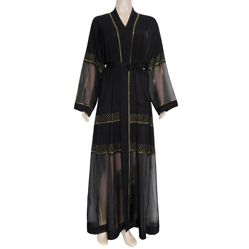 Md sort abaya dubai tyrkiet muslimsk hijab kjole caftan marocain arabe islamisk tøj kimono femme musulmane djellaba  s9017: Abaya