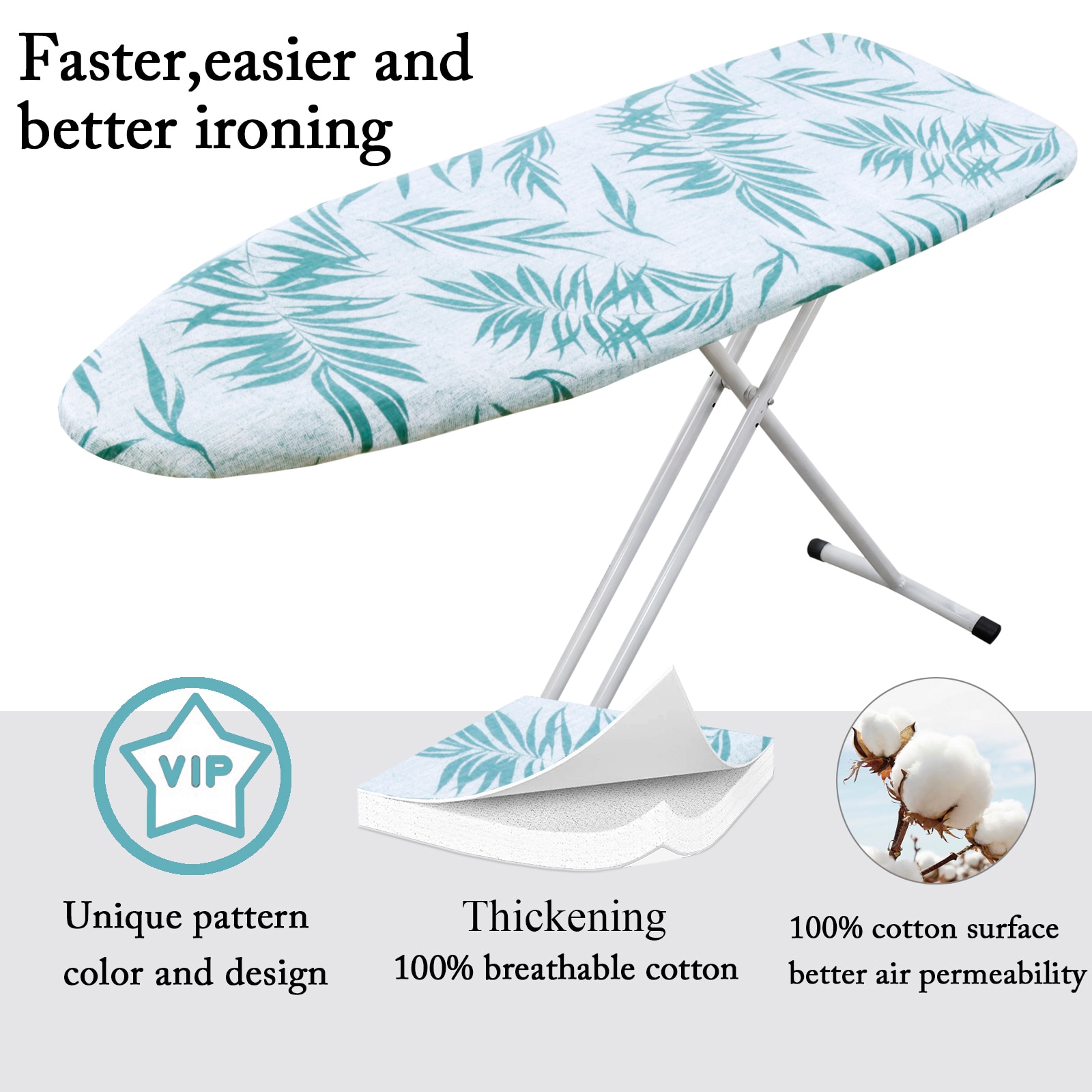 Cotton Ironing Board Cover Large Printed Ironing Board Cover Protective Non-slip Thick Colorful for Home Cleaner 148x55cm