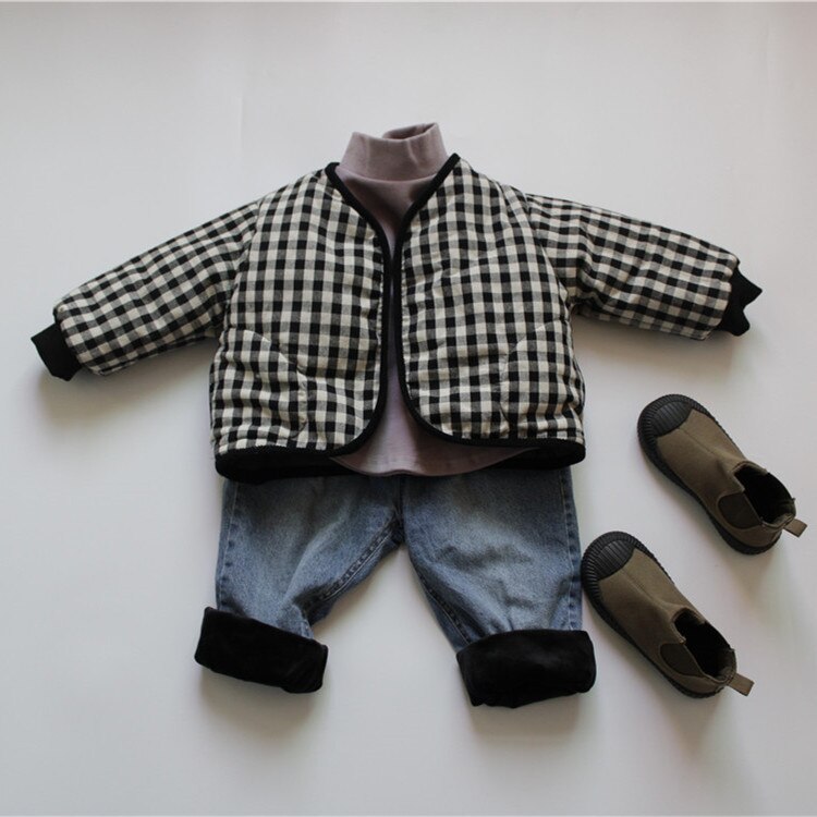 Korean Style Winter Baby Boys Plaid Thicken Cotton-padded Coats Loose Warm Kids Outerwear Children Clothes