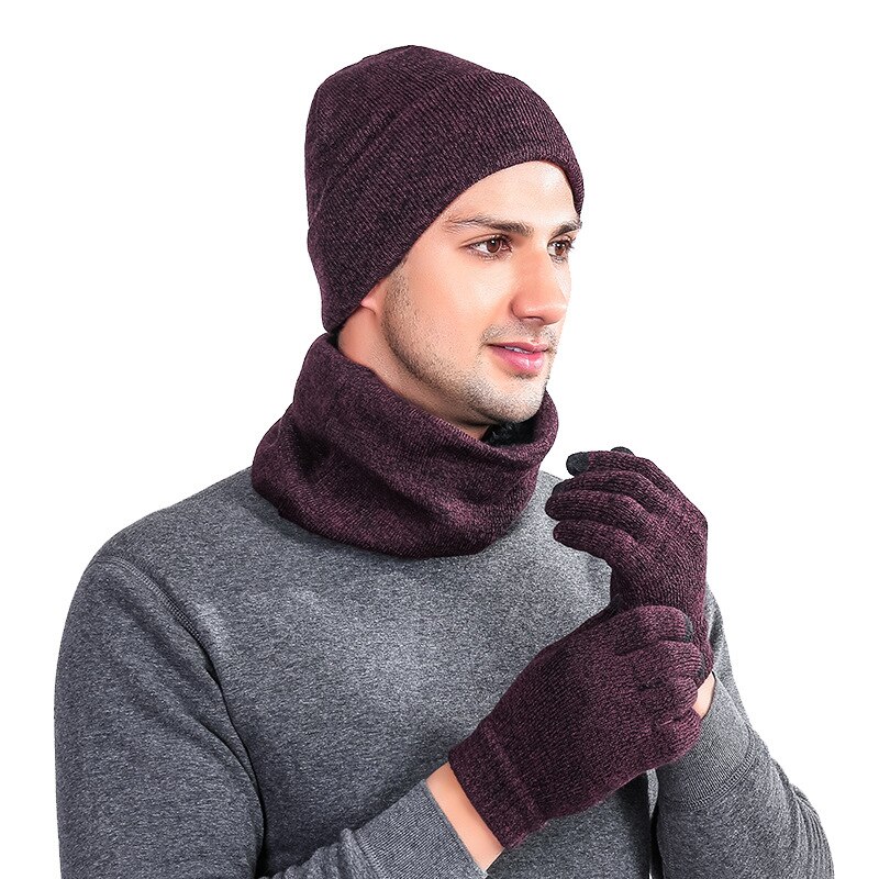 de punto para hombres gorro para exteriores más terciopelo mujeres sombrero bufanda guantes conjuntos Otoño Invierno hombres gorro bufanda guante mujeres sombreros gorras