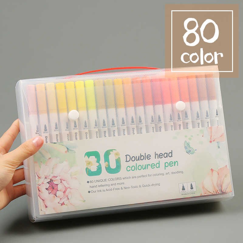 100 Kleur Zachte Hoofd Aquarel Pen Kinderen Basisschool Met 24 Kleur 36 Kleur Dubbele Hoofd Wasbare Aquarel Pen Art suppli: 80colour