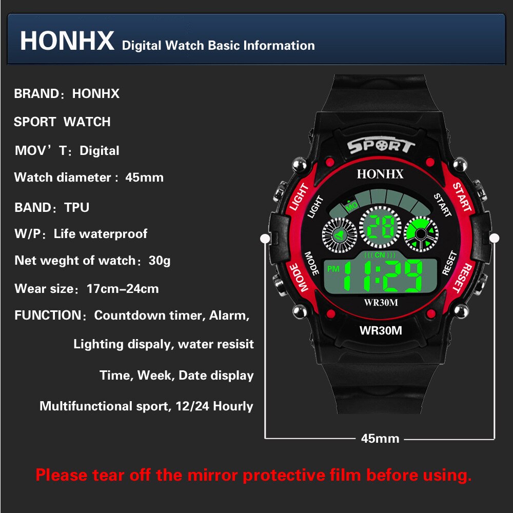 Udendørs sport digitale ure multifunktion herre elektronisk ur vandtæt alarm led display ur gult armbåndsur herre