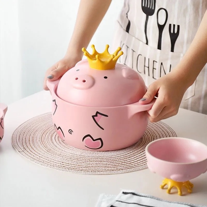 Poignée de Casserole en céramique, cochon rose, résistant aux hautes températures, ustensiles de cuisine, Pot en céramique pour la cuisson du Mini lait