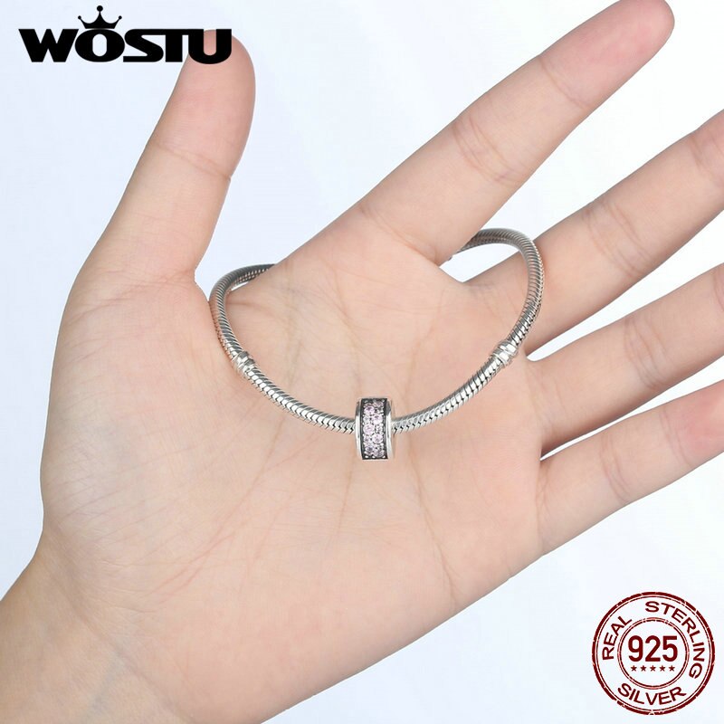 WOSTU 100% 925 Sterling Silver Shining Elegance Clip Charm With Pink CZ Fit Original wst Bracelet Pendant Authentic Jewelry